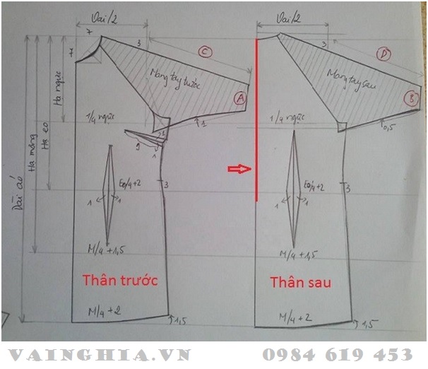 Bảng hướng dẫn cắt may áo dài cách tân